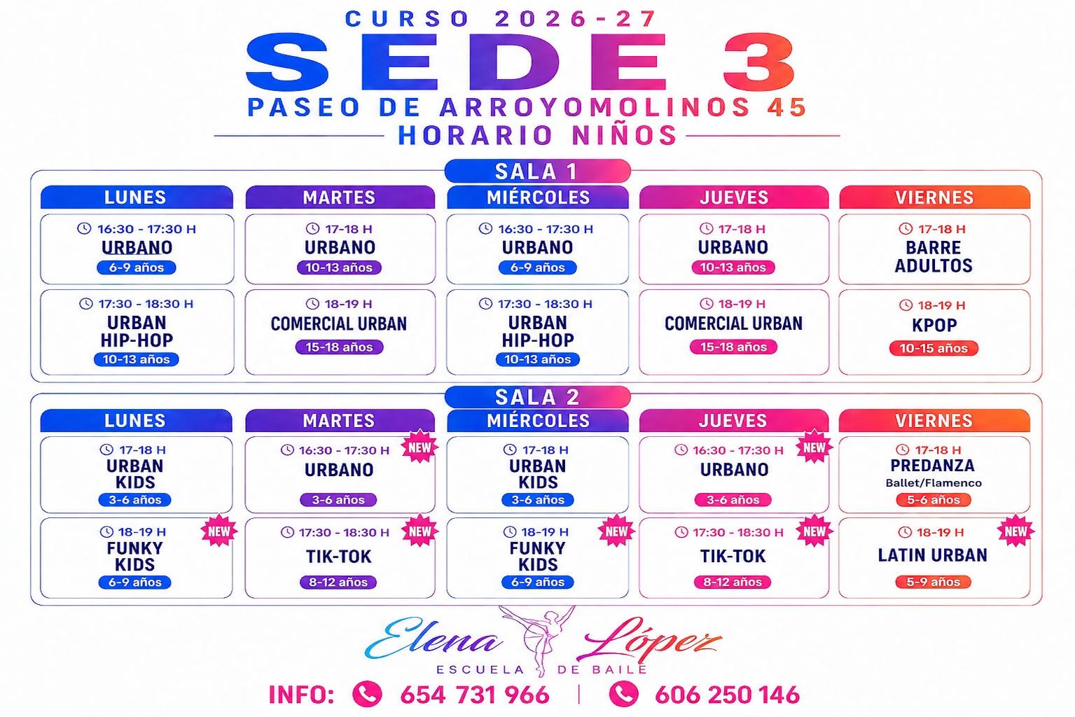 Horario Niños Escuela de Baile Elena Lopez 8-10-26